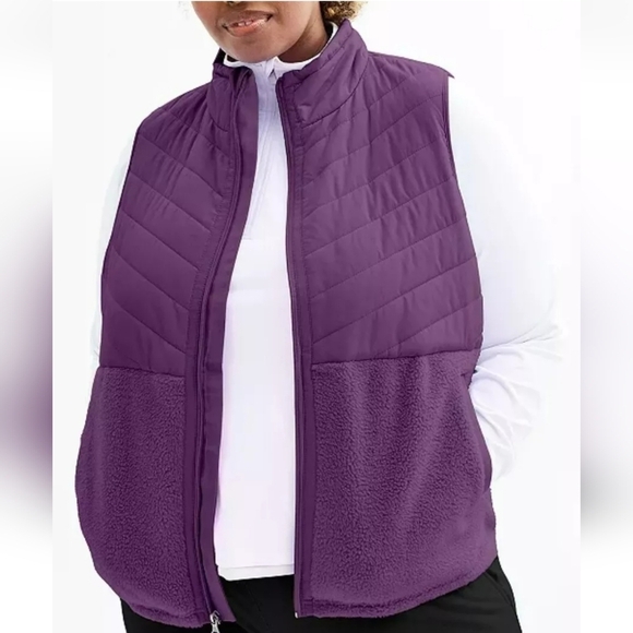 Tek Gear NEW Sherpa Mixed Media Zip Front Half Quilted Puffer Vest Women's sz XL - Picture 2 of 11